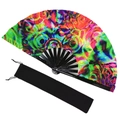 33cm Tie-Dye Bambus Kung-Fu Fächer in bunten Farben mit passendem schwarzem Samtbeutel - A7 Mehrfarbiges Batik-Design