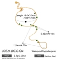 Detailed dimensions of gold stainless steel hand chain featuring a green round gemstone - Green Zirconia Cluster Style (JDB2410030-GN)