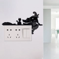 Autocollant d'interrupteur sorcière et chat 3D en acrylique noir pour décor d'Halloween - Sorcière et chat noir(JM1094) / Taille S(10cm)