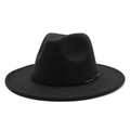 Close-up of black wool felt fedora featuring stylish silver chain and metal bar detail - M (56-58cm) / Black