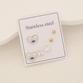 Detail of stainless steel earring set with evil eye heart and cubic zirconia studs - Heart Evil Eye Style (9#)