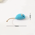 Blue corduroy mouse cat toy with rope tail and size labels on clean white background - No. 5 Catnip Mouse