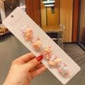 Pink cartoon hair ties set for girls featuring dinosaur, flower, and fruit resin pendants - Style 7 Pink Ice Cream Set