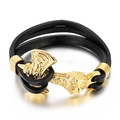 Multi-layer black leather bracelet with golden Viking axe clasp and embossed details - Gold Embossed Axe Three-layer Black Leather (KB79229-BD)