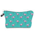 Compact teal makeup bag featuring a vibrant pink flamingo pattern and secure zipper. - Lake Blue Flamingo Print (hz1458)