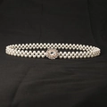 Elegante dreireihige Perlen-Tailienkette mit goldener Strass-Ovalschnalle für Kleider - 8140-Goldene Ovale Kristallschnalle