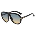 Occhiali aviator neri oversize con lenti sfumate blu-giallo e dettaglio a T dorato - Nero Lucido Sfumato Verde-Giallo