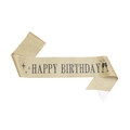 Close-up of sparkling gold glitter birthday sash with black Happy Birthday lettering - Set / Gold Black Text Sash