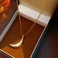 Primer plano de un collar con colgante de croissant dorado en una caja de lujo - Dorado