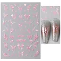 Holographic pink 3D butterfly and heart nail art stickers with Y2K laser finish - STZ-X042 Pink Butterfly Heart