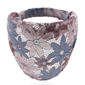 Ethnic style wide floral lace headband for women featuring colorful patterns on white - Tan