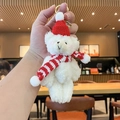 Oso de peluche / Blanco (Bufanda a Rayas Rojas Blancas)