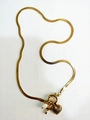 Gold flat snake chain necklace featuring heart charm, pearl and cross pendant details - Letter T