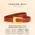 Damen Vintage Ledergürtel in Braun mit goldener U-Schnalle und Größentabellen-Details - 100cm / Goldene Schnalle Orange
