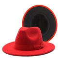 Chapeau fedora classique bicolore rouge et noir avec ruban de décoration élégant - Taille unique / Extérieur Rouge Intérieur Noir