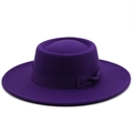 Cappello in lana viola scuro a tesa larga con nastro in gros-grain abbinato - M (56-58cm) / Viola scuro