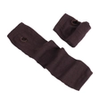 Close-up of long dark brown knitted arm sleeves with thumb holes and elastic cuffs - Dark Brown