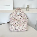 Detail of seersucker tote bag with cute dog prints and textured bubble fabric - Puppy Paradise