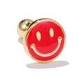 Classic golden screw-back stud earring with red enamel smiley face charm - Red Smiley