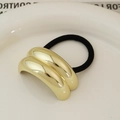 Minimalist gold double tube metal hair tie with black high elastic band for ponytails - Double Layer Arc Gold