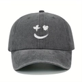 Gorra de béisbol de algodón gris lavado con motivo de cara sonriente graffiti blanco - Talla única / Gris