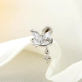 Silver butterfly cartilage piercing stud with sparkling zircon and star pendant detail - White (Single Piece)