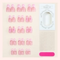 Faux ongles amande 3D avec fleurs en relief perles et motifs à pois roses French - 30 Pièces En Boîte (2XB1-14056)