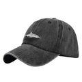 Charcoal grey washed cotton baseball cap featuring 3D white shark embroidery on the front - Adjustable / Washed Black