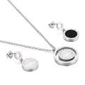 Silver stainless steel jewelry set with mother of pearl and roman numeral engraving - Steel Color Shell Roman Numerals Style (KS116712-K)