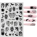 Detail of Halloween nail stickers STZ-X050 with black spiders and bats on pink nails - STZ-X050 Halloween Bat
