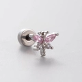 Vlinder oorknopje van titaniumstaal in zilver met roze zirkoon en heldere kristallen - Vlinderstijl (A32-2#)