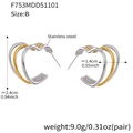 Orecchini a cuore multistrato in acciaio inossidabile bicolore, 24 mm x 14 mm - Stile Cuore Triplo Strato Largo Bicolore (F753-B Misto) / oro bicolore