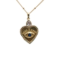 Golden heart necklace featuring an evil eye pendant with blue zircon and colorful rhinestones - Gold Heart Color Zircon Eye