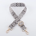 Adjustable crossbody strap with black and white geometric embroidery and gold hooks - Light Gold Buckle / Dark Brown