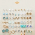 30 pairs of gold and silver stud earrings set featuring pearls, rhinestones, and resin flowers - Two Tone Pearl Rhinestone Style (FX798)