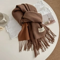Sciarpa bicolore marrone e caramello effetto cashmere con frange e etichetta - 200cm / caffè