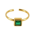 18k gold-plated stainless steel open ring featuring a square-cut green gemstone design - Adjustable Open / Green Square
