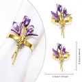 Purple rose flower napkin ring with gold stem and rhinestones, height 6.3cm, diameter 3.5cm - Golden Purple Enamel Flower