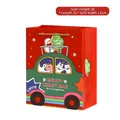 Red Christmas gift bag with cartoon animals driving a green car and gold rope, size 28x22x12cm - Style A-Red Car & Animals