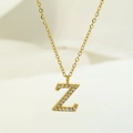 Elegant gold-plated Z-letter necklace featuring sparkling white zircon stone setting - Letter Z / Gold