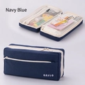 Navy blue telescopic canvas pencil case with large capacity and multi-pocket organizer - Navy Blue Cream Brick