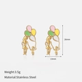 Boucles d'oreilles dorées en acier inoxydable avec motif mère et enfant aux ballons - Or 18K