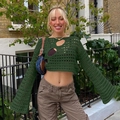 Sexy donkergroene gehaakte crop top met uitsnijdingen en uitlopende mouwen - S / Legergroen