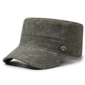 Vintage legerpet voor heren met platte bovenkant, gewassen look en metalen logo - Verstelbaar / Legergroen