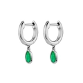 Elegant silver hoop earrings featuring pear-cut green zircon drops on a white background - Silver Hoop Green Teardrop Pendant (JHQ0009-SS-3)