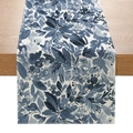 Polyester table runner featuring blue watercolor leaves and berries on wooden surface - Blue Watercolor Leaves and Pine Style (ZQ030-6)