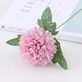 Pink artificial pompon chrysanthemum flower with green leaves for home decor - Light Purple