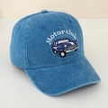 Detailed embroidery of a vintage car and Motor Club text on a blue denim baseball cap - 52cm (2-6 Years) / Blue
