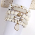 Bohemian 5PCS stackable bead bracelet set with white natural stones and gold charms - White