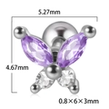 Orecchino a farfalla con zirconi viola e dimensioni di 5,27mm di larghezza - Piccolo (5.27mm) / Argento + Zirconia Viola